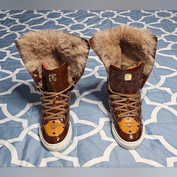 MCM Vicetos Fur Sneakers Lace-up Boots US Size 6.5 - Picture 6 of 13